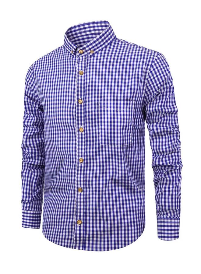 Take Two Men Blue Checked Long Sleeve Shirt - Image 1
